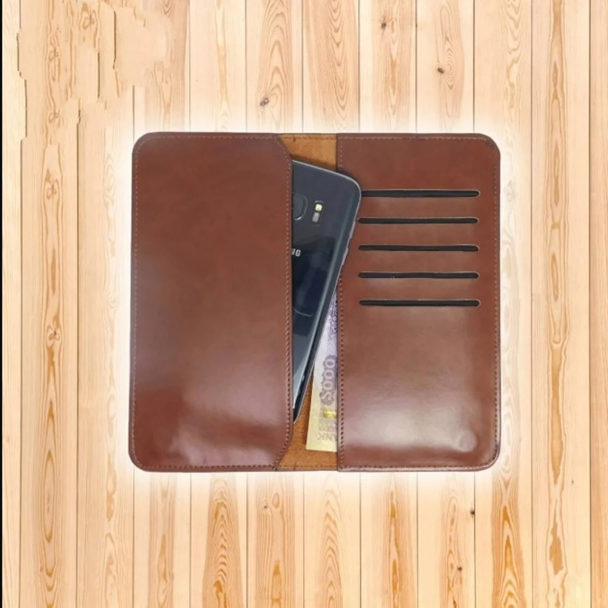 Artificial Leather Mobile Cover Cum Long Wallet With 4 Magnetic Button-Chocolate