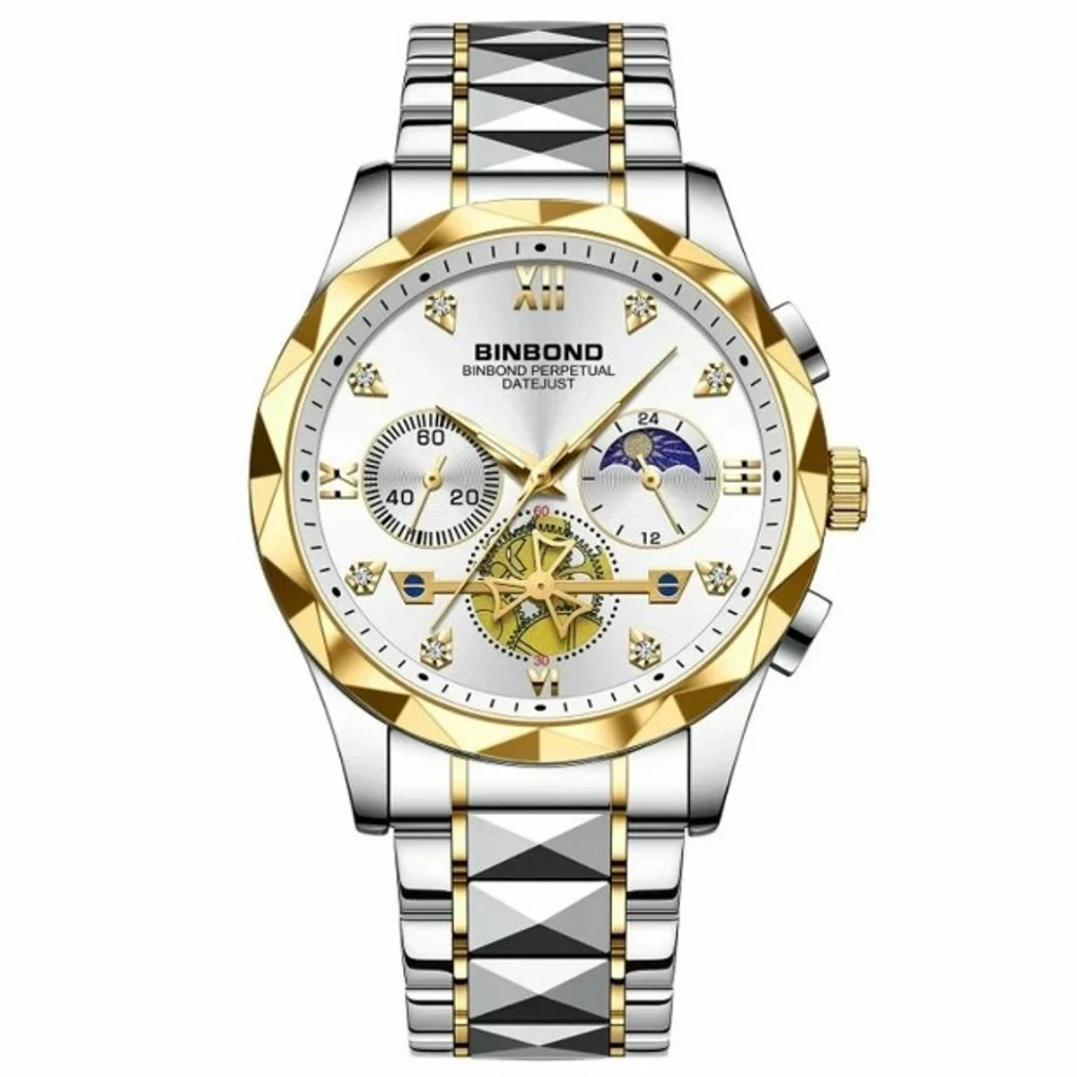 2023 New Luxury Binbond Brand Men's Luminous Watches Stainless Steel Waterproof Chronograph watch - Toton Ar White Dial Watch