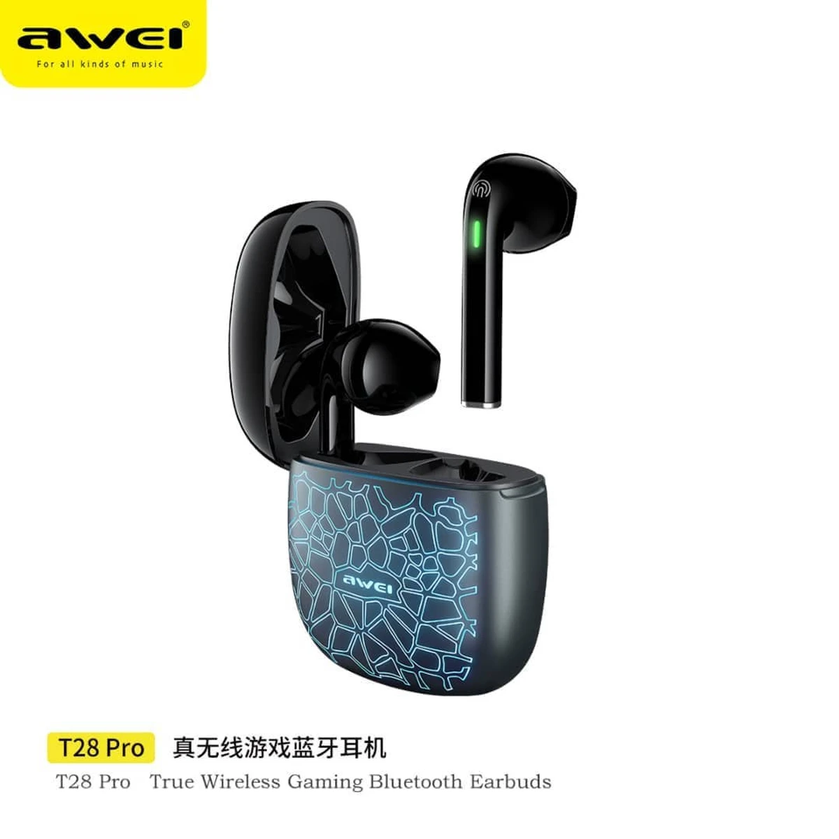 AWEI T28 Pro Wireless Headphone TWS RGB LED Stereo In-ear Gaming Wireless